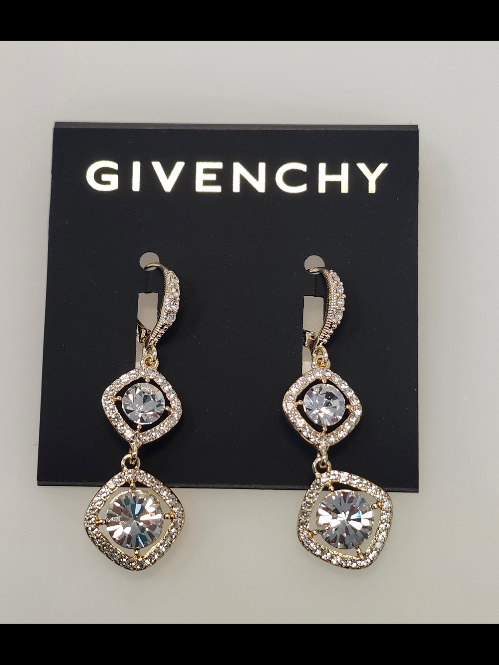 NWT Givenchy Gold-Tone Crystal Double Drop Earrings